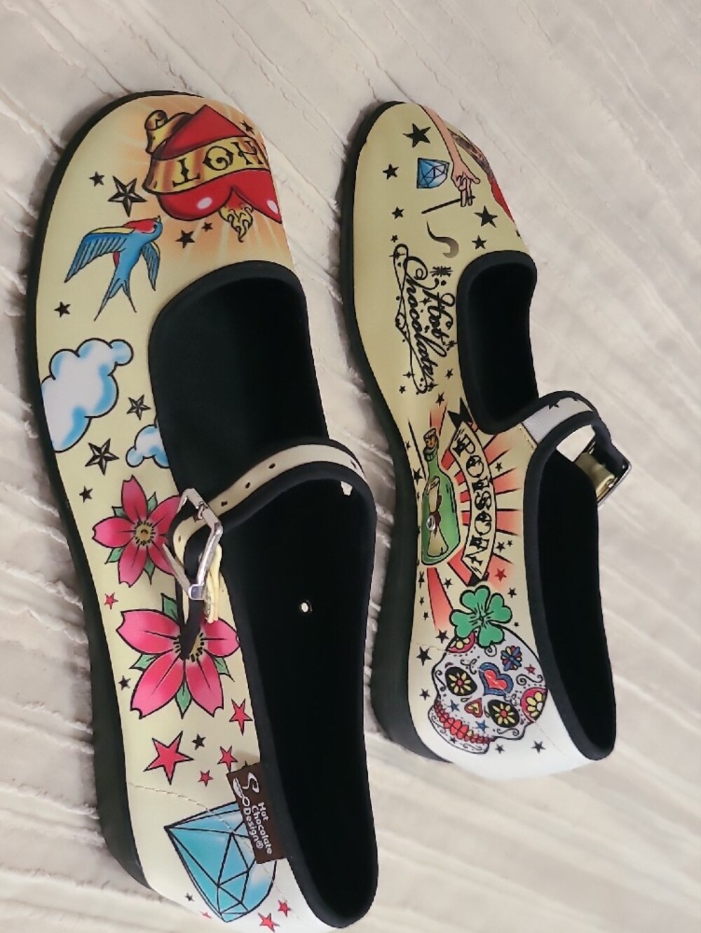 Chocolate Cream Multi Tattoo-Print Mary Jane Flats - Picture 5 of 7
